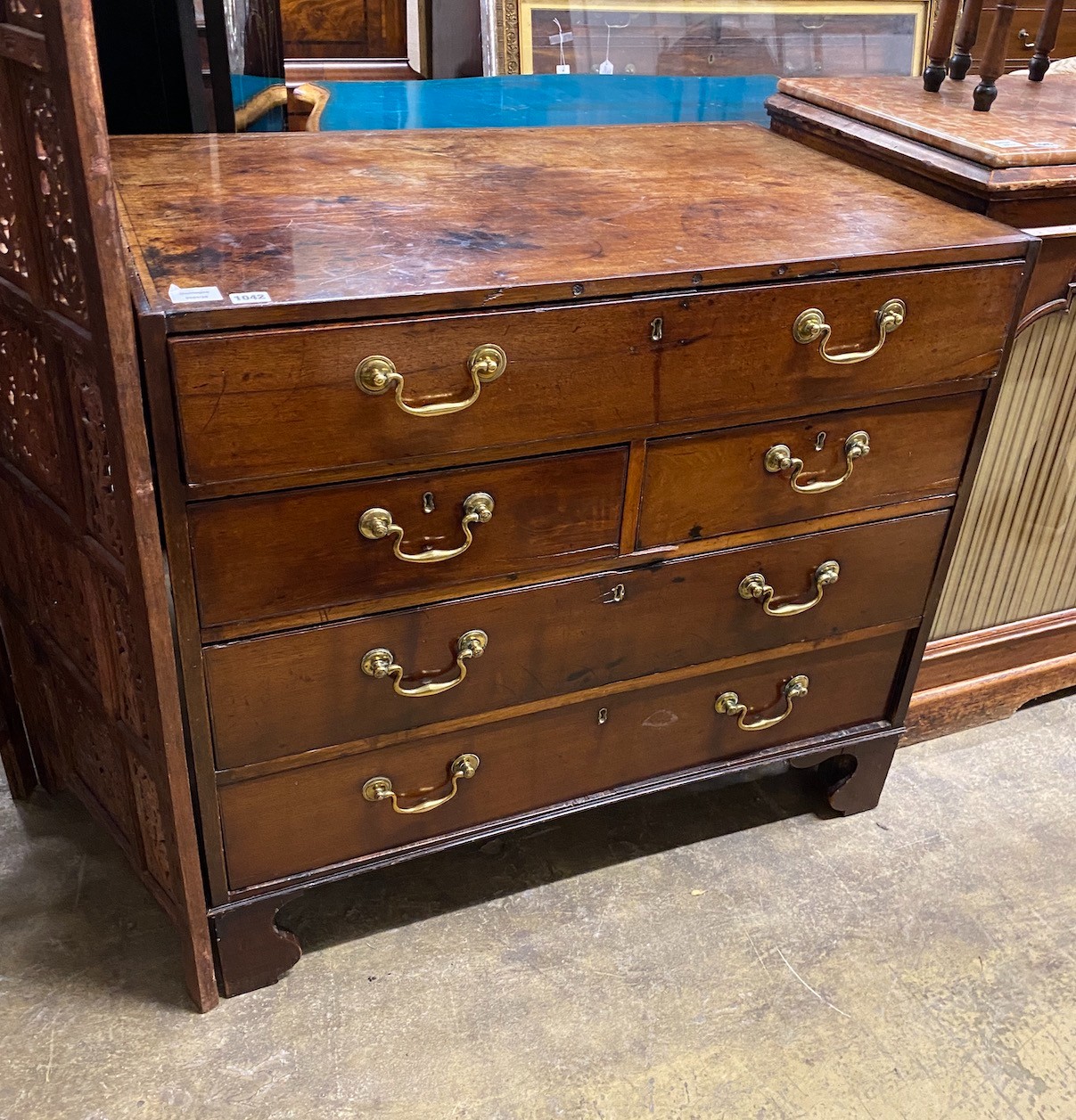 A George III mahogany chest of drawers, adapted, width 96cm, depth 63cm, height 86cm